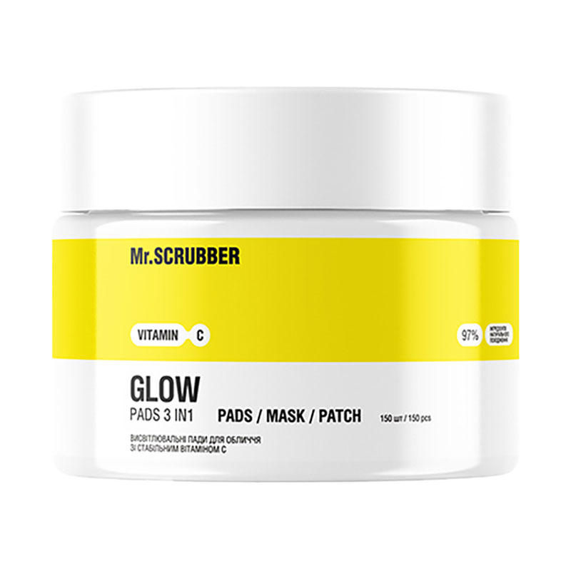 Висвітлювальні пади для обличчя Mr.Scrubber Vitamin C Glow Pads 3 In 1 зі стабільним вітаміном С, 150 шт